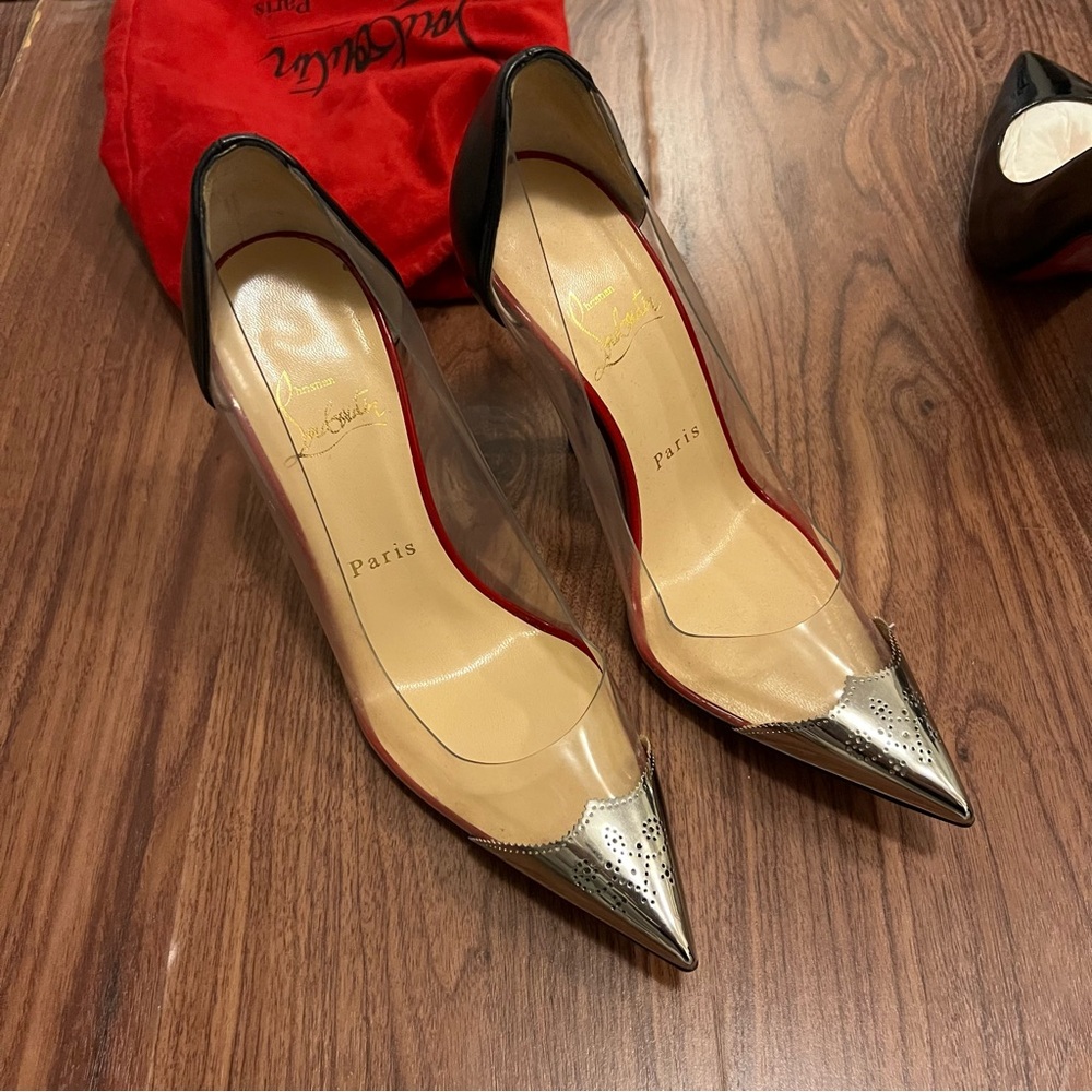 Christian Louboutin Metallic Silver and Black Heels